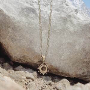 NEW 18K yellow gold plated charm star sun paper clip chain necklace jewelry B28A